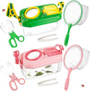 2 Set Bug Catcher for Kids- Educational Bug Catching Kit Including Butterfly Net, Insect Clip, Tweezer, Outdoor Toys for Kids Ages 3-10 (Pink & Green) by TinyTreasures Baby Boutique