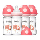 YOHKOH Natural Glass Baby Bottle with Natural Response Nipple, Newborn Anti-Colic Baby Bottles, Wide Neck Mushroom Cap Baby Bottle, Clear ((5.4oz (Pack of 4), Red-1) by TinyTreasures Baby Boutique