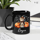 Personalized Ocicat with Pumpkins Halloween Ceramic Cups, Ocicat Wearing Witch Hat Coffee Mug 11oz 15oz, Customized Cat Black Mug with Pet's Name, Halloween Cup Gift for Cat Dad Mom Pet Lover by TinyTreasures Baby Boutique