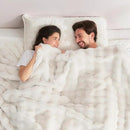 Cozy Bliss Faux Fur Throw Blanket for Couch, Fuzzy Soft Plush Thick Bubble Blanket for Sofa Bedroom Living Room, 90 * 90 Inches Cream White by CozyNest Decor