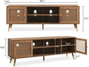 JYED Mid Century Modern TV Stand and Console for TVs Up to 75 inch - Rustic Oak Entertainment Center, 2 Gold Metal Mesh Doors & MDF Wood Grain, 15.8" D x 66" W x 23.5" H by CozyNest Decor