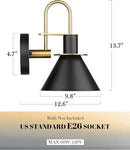Wall Sconces Set of Two, HWH Modern Sconce Wall Lighting, 1-Light Gooseneck Barn Vanity Light, Industrial Wall Lamp for Bedroom Kitchen Bathroom, Black and Gold Finish, 5HZG56B-2L BK+BG by CozyNest Decor