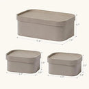 La Jolie Maison Velvet Storage Baskets with Lids, Sturdy Stackable Cardboard Boxes with Decorative Trays, Organizer Bins for Bathroom Bedroom Organizing, Taupe, Set of 3 by CozyNest Decor