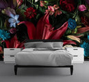 Large Dark Floral Wallpaper Colorful Spring Flowers Background Wall Mural (Not Peel and Stick) by CozyNest Decor