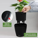 Dexceder 11x10 Inches High Gloss Self Watering Planter Indoor Outdoor, Inner Pot Design, Thickened Table Flower Plant Pot with Water Level Indicator (Black) by GreenHaven Gardens