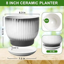 8 Inch Plant Pot, Ceramic Planter with Drainage and Saucer, Ceramic Pots for Plants, Indoor Plant pots,Ceramic Flower pots(Black + White, Plants NOT Included) by GreenHaven Gardens