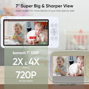 bonoch MegaView Baby Monitor with 2 Cameras, 7" 720P HD Split Screen Baby Monitor No WiFi, Video Monitor with Camera and Audio, 6000mAh, VOX Mode, 2 Way Audio, Remote PTZ, Night Vision by TinyTreasures Baby Boutique
