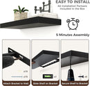 Floating Shelves - 2 Large Wall Mounted Shelves with Invisible Brackets, Long Wood Floating Wall Shelf for Living Room, Bedroom, Kitchen (Black, 24" W x 9" D x 1.5" H) by TinyTreasures Baby Boutique