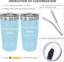 Personalized Tumbler, Custom Travel Coffee Mug, Laser Engraved Insulated Double Wall Stainless Steel Coffee Mug, Gift for Her, Closing Lid Included (Light Blue, 20oz) by TinyTreasures Baby Boutique