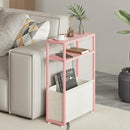 Narrow Side Table, Slim End Tables with Fabric Basket, Skinny Table for Small Spaces, Thin Bedside Table for Living Room, Bedroom (1, Jelly Pink + Cream White) by CozyNest Decor