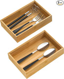 Silverware Tray for Drawer, Stackable Kitchen Bamboo Drawer Organizer 9" x 6" x 2" Set of 2 by CozyNest Decor
