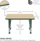 Factory Direct Partners FDP Rectangle Activity School and Classroom Kids Table (24 x 36 inch), Chunky Toddler Leg, Adjustable Height 15-24 inches - Maple Top and Green Edge by CozyNest Decor