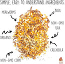 Pampered Chicken Mama Non-GMO Mealworm, Corn, Flax, & Herb Treat for Backyard Chickens, Healthy Layer Feed & Supplies for Pet Chickens Poultry Queen Treat for Hens (20 pounds) by GreenHaven Gardens