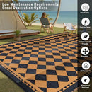 Outdoor Waterproof Rug 8'x10' Plastic Straw Rugs Washable Reversible Floor Mat Brown Plaid Carpet for Camping RV Deck Entryance Porch Picnic Balcony Beach Backyard by GreenHaven Gardens