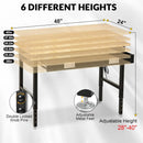 48" Workbench for Garage with Drawers Rubberwood Tabletop Work Table with Pegboard, Power Outlets Adjustable Height Work Bench for Office, Woodworking Shop, Home by GreenHaven Gardens