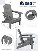 KINGYES Folding Adirondack Chair Set of 4, Dual Cup Holders & All-Weather HDPE, Wood-Like Patio Chair for Backyard, Camping, Pool & Fire Pit, Grey by GreenHaven Gardens
