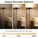 BoostArea Torchiere Floor Lamp, 30W Super Bright LED Standing Lamp, Stepless Dimmable Pole Lamp with 3000K Lighting, Rotary Switch, 70 Inch Tall Metal Modern Floor Lamps for Living Room/Bedroom Black by CozyNest Decor