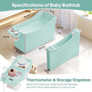 Collapsible Baby Bathtub Foldable Bathtub for Toddler Portable Large Foldable Bath Tub Bathtub for Kids Petite with Thermometer and Storage Basket (Green) by TinyTreasures Baby Boutique