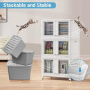 300Qt Stackable Storage Bins with Lids, 75Gal Closet Organizers and Storage Drawer, Plastic Collapsible Storage Bins with Doors, Heavy Duty Store Box Cabinet for Home Kitchen, 3Pack White by CozyNest Decor