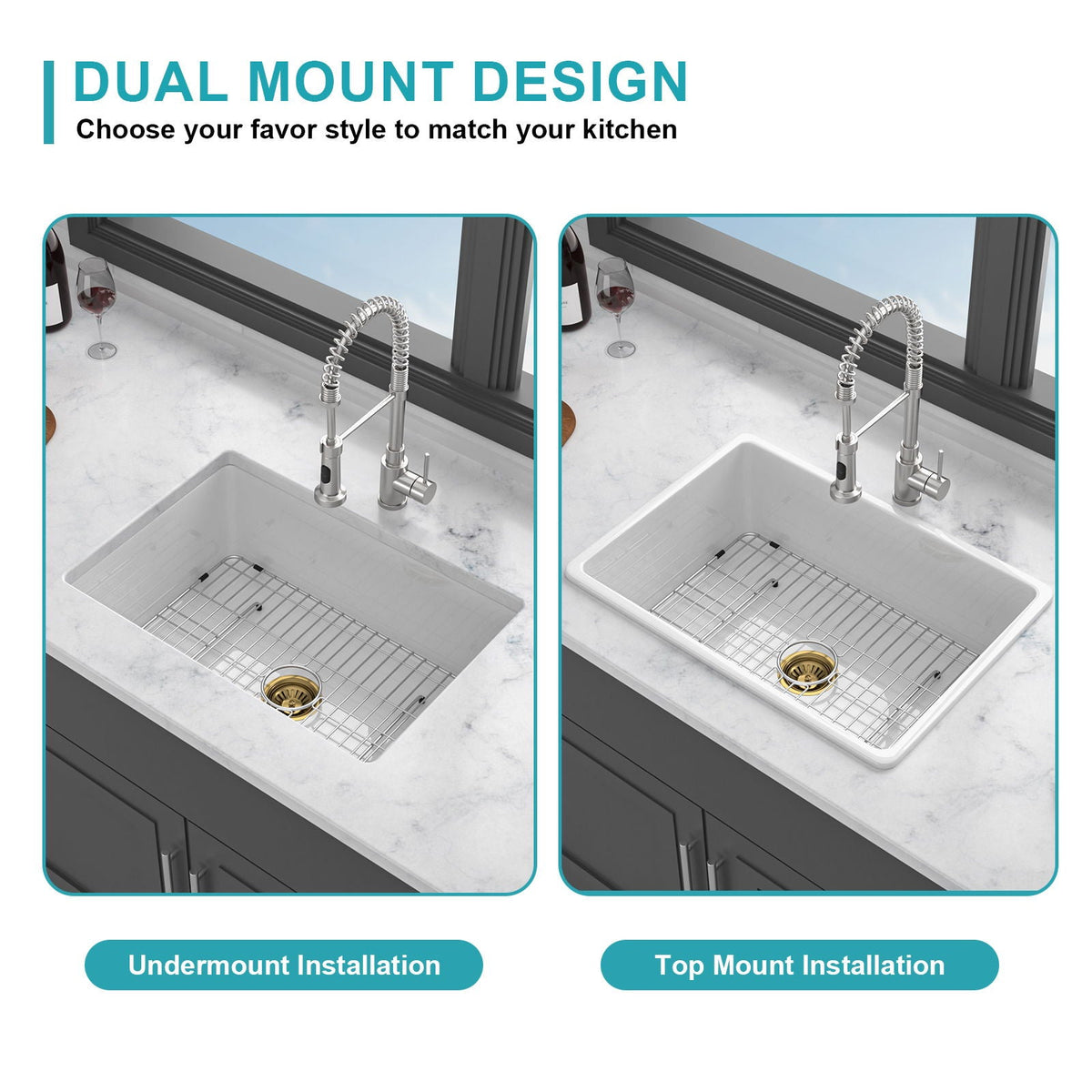 Undermount Single Bowl Ceramic Kitchen Sink, Dual Mount, photo 7 of 12