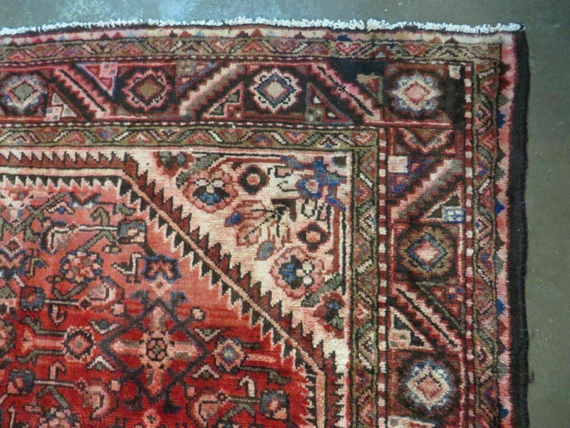 5' 6" X 10' Antique Handmade India Floral Oriental Wool Rug Veg Dyes Red Nice