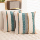 Boho Throw Pillow Covers 18x18 Set of 2 Farmhouse Decorative Cushion Case Striped Square Pillows Cover Chenille Pillow Cases Accent Neutral Pillowcase for Sofa Couch Bed,Blue by CozyNest Decor