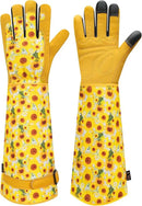 DLY Gardening Gloves for Women, Rose Gloves Gardening Thorn Proof, Long Garden Gloves for Women, Breathable Cowhide Leather Gauntlet (Small, Yellow by GreenHaven Gardens