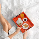 Ottoman With Handle for Living Room - Set of 4 Natural Wooden Coasters - Rustic Serving Tray for Coffee Table - Kitchen Decorative Tray With Handles (Orange) by CozyNest Decor
