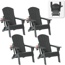 Folding Adirondack Chair Set of 4 with Cup Holder, HDPE All Weather Resistant Plastic Outdoor Patio Chairs, Heavy Duty Fire Pit Seating for Backyard Lawn Garden, Wooden Textured Design(Gray) by GreenHaven Gardens