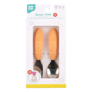 Bumkins Toddler Utensils, Kids Size Fork and Spoon Set, Silicone and Stainless-Steel Training Silverware, Angled Forks / Sporks for Self-Feeding, Children Learning to Eat, 18 Mos Up, Tangerine Orange by TinyTreasures Baby Boutique