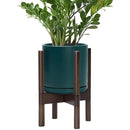 D'vine Dev Ceramic Planter with Walnut Color Stand - 8 Inch Modern Round Flower Pot with Wood Planter Holder, Teal, 55-B-Y-4 by GreenHaven Gardens