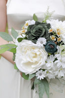 Forest Green Artificial Flowers Silk Fake Roses Peonies Greenery Combo Box Set for DIY Wedding Bouquets Bridal Shower Centerpieces Floral Arrangements Party Tables Home Decoration by GreenHaven Gardens