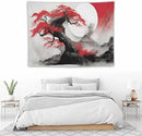 Cherry Blossoms Tapestry, Japanese Red Landscape Asian Abstract Art, Bedroom Living Room Decor 40"x30" by CozyNest Decor