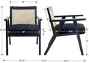 Accent Rattan Chair, Faux Fur Upholstered Living Room Chairs with Cane Back, Retro Mid Century Modern Cane Chair Armchair for Reception Reading Indoor Outdoor, Black by CozyNest Decor