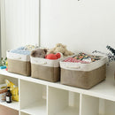 TheWarmHome Storage Basket for Organizing - 16x12x8 inch Large 3 Pack Collapsible Storage Bin for Shelves with Handles, Fabric Storage Cubes for Organizer Cloth Gift Toy Closet (Whiet & Khaki) by TinyTreasures Baby Boutique