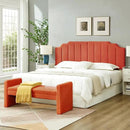 24KF Orange Teddy Fabric Tufted King Upholstered Headboard, Modern Vertical Channel Design California King Headboard with Stepped Silhouette Top Edge,6026-K-Teddy Orange by CozyNest Decor