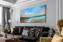 Arjun Ocean Teal Wall Art Canvas Coastal Beach Painting Blue Turquoise Landscape Sunset Picture, Panoramic Gold Foil Textured Large Artwork Framed for Living Room Bedroom Bathroom Wall Decor 48"x24" by CozyNest Decor