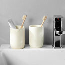 Beige Toothbrush Holders for Bathrooms - 2 Cups Ceramic Toothbrush Toothpaste Holders Set, Beige Bathroom Tumbler Cups Reusable Toothbrush Mouthwash Cup, Bathroom Counter Organizer by CozyNest Decor