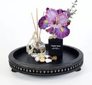 12 Inches Rustic Wooden Decorative Tray, Small Round Beaded Wood Tray for Kitchen Dinning Table Centerpiece Decor Entryway Living Room Home Decor, Black by CozyNest Decor