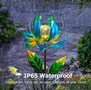 Solar Yard Lights Wind Spinners- Metal Lotus Flower Garden Decor LED Crackle Glass Globe Yard Art Sculpture Solar Stake Lights for Patio Pathway Lawn Walkway by GreenHaven Gardens