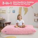 COMAX 3-in-1 Bean Bag Chair for Kids, Toddler Beanbag Bed, Convertible Child Floor Lounger, Floor Mattress with Filler for Girl Boy Sleeping Reading, Pink by TinyTreasures Baby Boutique