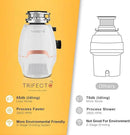 Trifecte Pro 3/4 HP Garbage Disposals with Sound Reduction,Food Waste Coutinuous Feed Garbage Disposal with Power Cord, Dishwasher Hook Up,3800RPM,White by CozyNest Decor