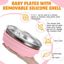 Nuogo 2 Pcs Stainless Steel Baby Suction Plates with Removable Silicone Shell 2-in-1 Metal Toddler Bowl Divided for Picky Eaters Kids Feeding Led Weaning Supplies, Dishwasher Safe (Beige,Pink) by TinyTreasures Baby Boutique