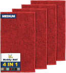 Muddy Mat® 4-Piece Red Medium 30"X19" AS-SEEN-ON-TV Highly Absorbent Microfiber Door Mat, Bath Mat and Pet Rug, Non Slip Thick Washable, Soft Chenille for Kitchen Bathroom Bedroom Indoor and Outdoor by CozyNest Decor