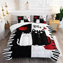 Kawaii Pet Cat Themed Comforter 3Pcs Queen Lover's Kitten Animal Bedding Set for Cat Lover Kid Teen Girl Boy Black White Cat Heart Pattern Quilt Bed Decor with 1 Comforter and 2 Pillowcases by CozyNest Decor