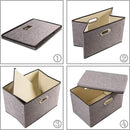 PRANDOM Large Foldable Storage Bin with Lid [1-Pack] Linen Fabric Decorative Storage Box Organizer Containers Basket Cube with Handles Divider for Bedroom Closet Office Living Room (17.7x11.8x11.8) by CozyNest Decor