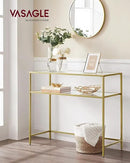 VASAGLE 39.4 Inch Console Sofa Table, Modern Entryway Table, Tempered Glass Table, Metal Frame, 2 Shelves, Adjustable Feet, for Living Room, Hallway, Gold Color ULGT025A01 by CozyNest Decor