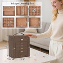 AKOZLIN 6-Tier Jewelry Box Organizer Functional 5 Drawers Leather Jewelry Storage Case for Women Girls Ring Necklace Earring Bracelet Holder Organizer with Mirror Brown by TinyTreasures Baby Boutique
