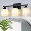 Milk Glass Vanity Lights for Bathroom, 3 Light Matte Black Bathroom Light Fixtures Over Mirror, Ceramic E26 Sockets Wall Mounted by CozyNest Decor