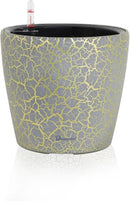 Dexceder 9x8 Inches Self Watering Planter Indoor Outdoor, Inner Pot Design, Thickened Table Flower Plant Pot with Water Level Indicator (Grey Gold Crackle) by CozyNest Decor